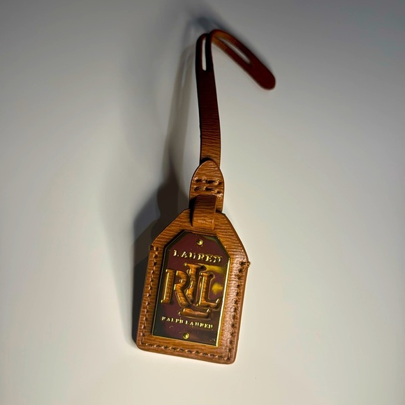 NWOT Lauren Ralph Lauren Gold and Brown Leather Bag Tag. OS - Picture 2 of 3